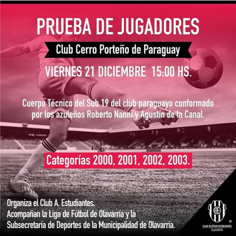 Cerro Porte�o probar� jugadores en Olavarr�a