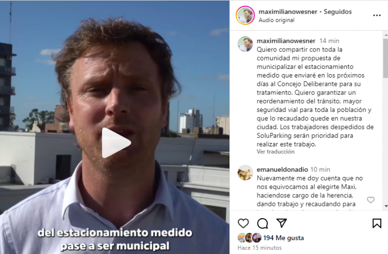 Wesner propondr municipalizar el estacionamiento
