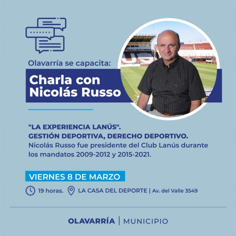 Este viernes disertar� Nicol�s Russo en La Casa del Deporte