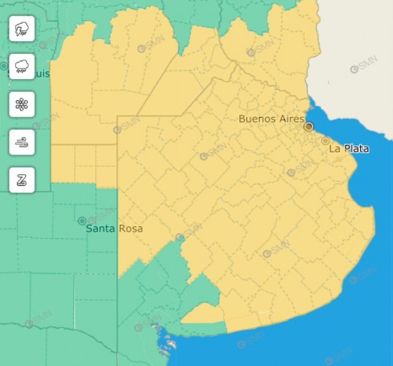 Rige alerta amarilla por vientos en casi toda la Provincia