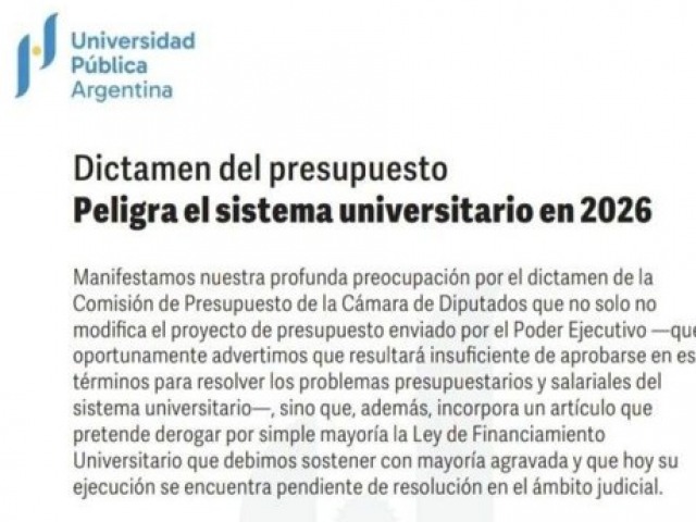 Rechazo de la comunidad universitaria al Presupuesto 2026