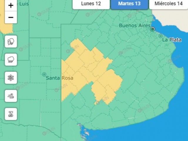 Alerta amarilla por tormentas para este martes a la madrugada