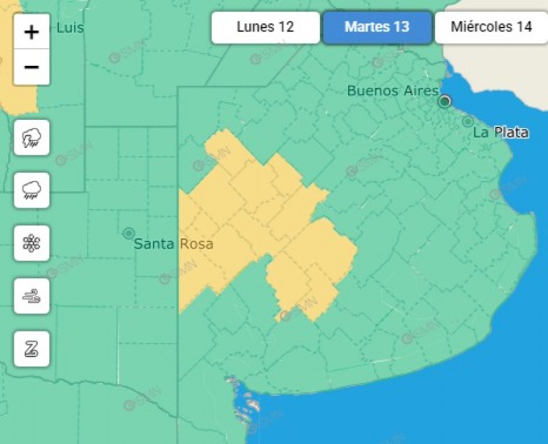 Alerta amarilla por tormentas para este martes a la madrugada
