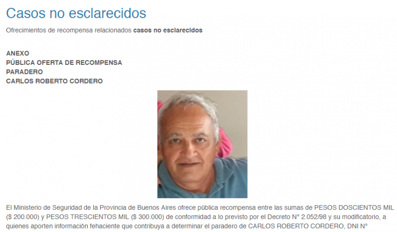 Caso Cordero: es oficial la recompensa por informacin